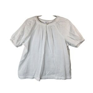 Time and Tru Blouse S/4-6 White Cotton Gauze Short Sleeve Boho Coastal Grandma